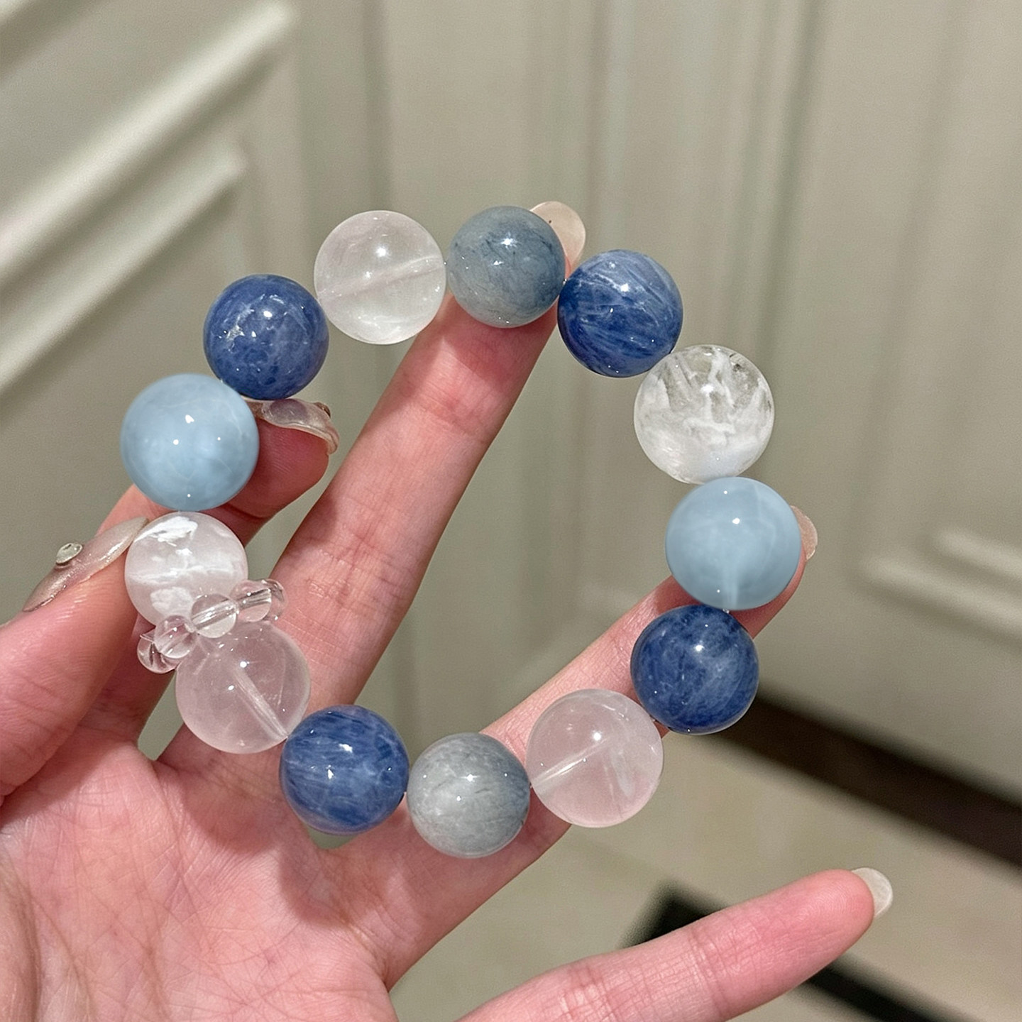 天然蓝兔毛水晶手串手链女款补金水转运米珠跑环小众饰品闺蜜叠戴图片