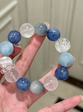 天然蓝兔毛水晶手串手链女款补金水转运米珠跑环小众饰品闺蜜叠戴