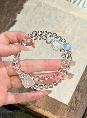 天然白水晶手串手链补金叠戴多圈天然招财转运聚财夏天女款双圈