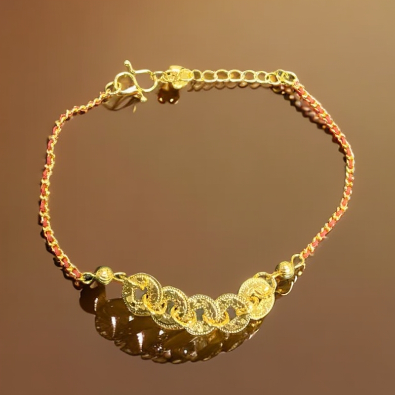 五帝钱合金手链女士穿搭佩戴