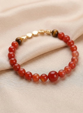 女款2026年新款天然水晶朱砂黄虎眼红玛瑙手串马年本命年礼物手链