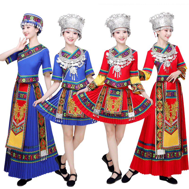 新苗族演出服土家族服裝女湘西少數(shù)民族成人壯族瑤族彝族舞蹈服飾