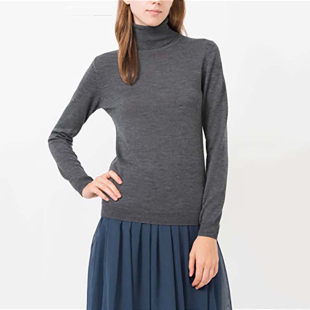 精纺薄款 打底羊毛衫 纯羊毛美利奴毛衣套头春秋冬季 高领OL通勤 女