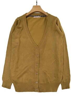 V领开衫女 毛衣土黄色长袖2024年新款时尚春秋冬季通勤知性OL外搭