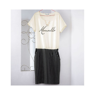 连衣裙夏天 单件宽松休闲 条纹拼色圆领通勤针织弹力舒适2025新款