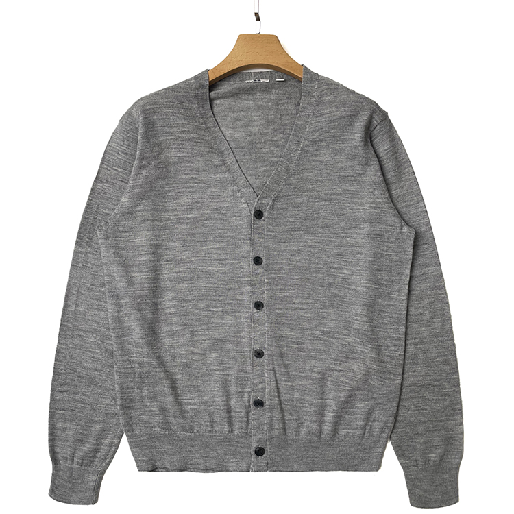 羊毛衫男女 V领开衫100纯羊毛精纺美利奴羊毛 浅灰毛衣OL大码薄款