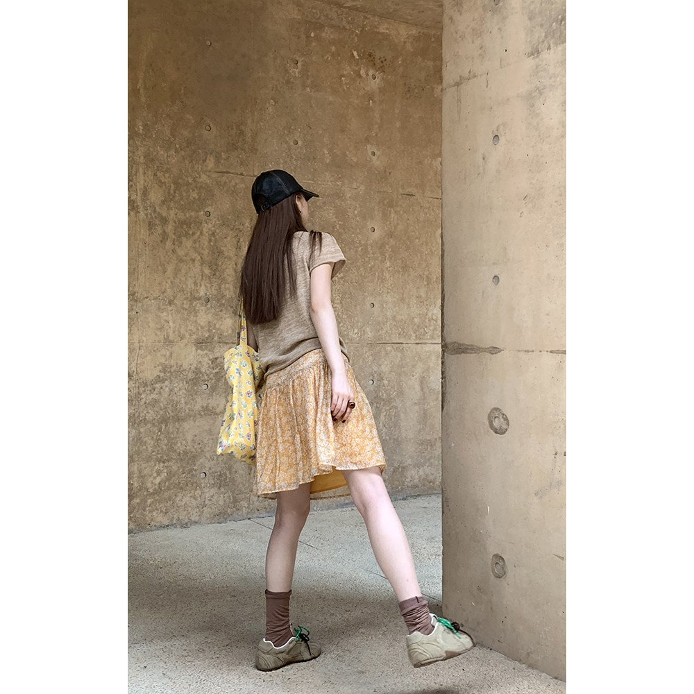 Hellooo Eat дышащая короткая юбка из тенсела с желтым цветочным принтом летняя полусолнце