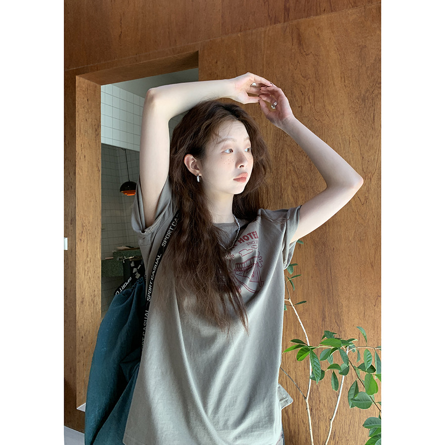 Hellooo Eat корейская футболка с круглым воротом и принтом 2024 летняя хлопковая тонкая модель с короткими рукавами трех цветов