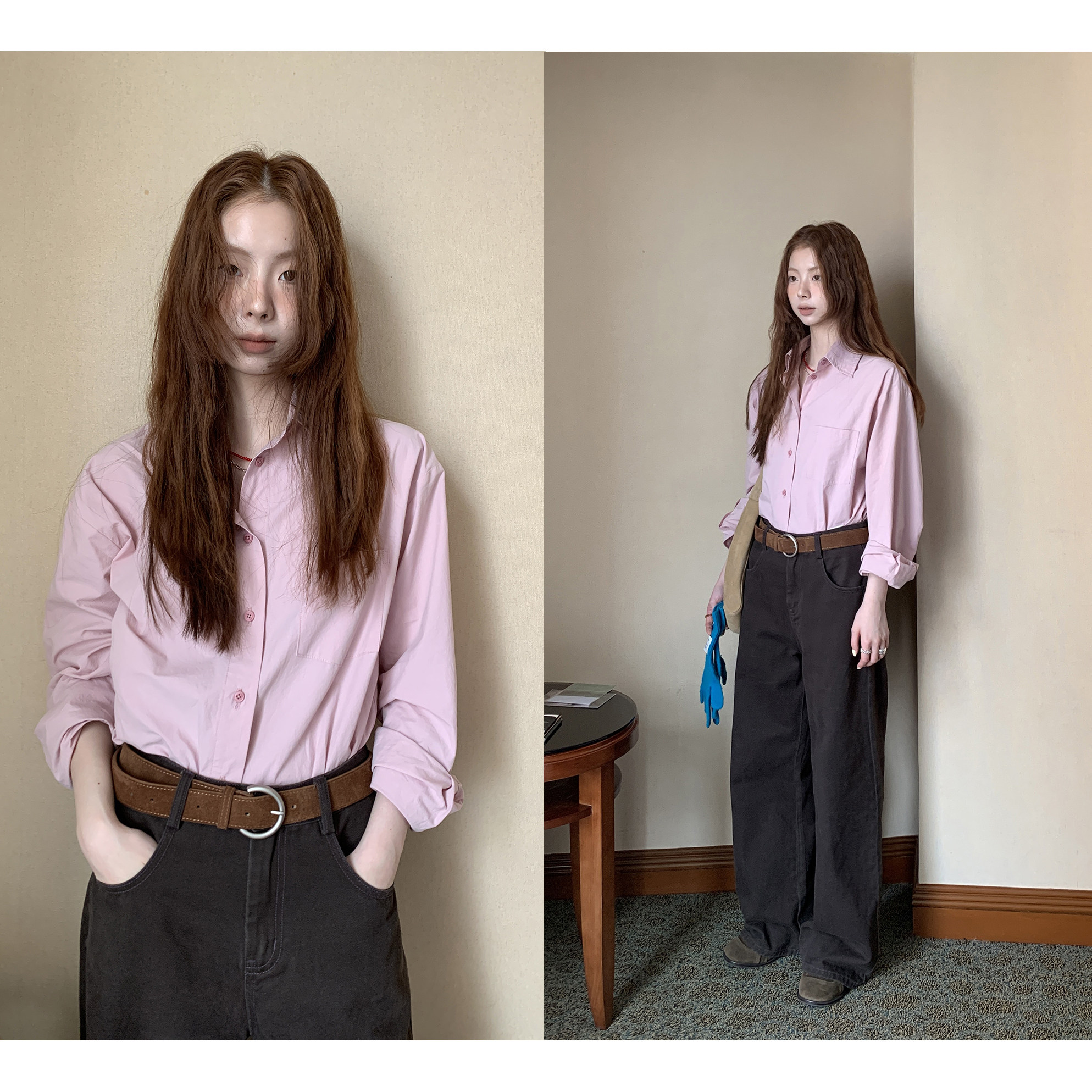 HelloooEat женская рубашка однотонная для офиса 2024 осень-зима французский классический стиль длинный рукав