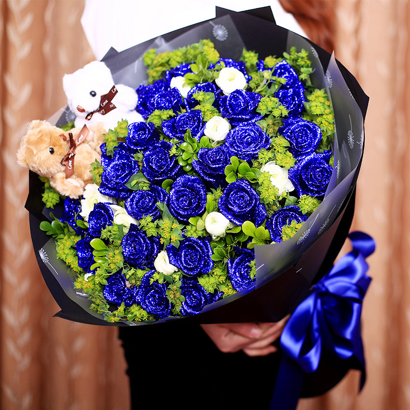 99朵蓝色妖姬鲜花速递蓝玫瑰花束同城杭州广州上海深圳北京订花