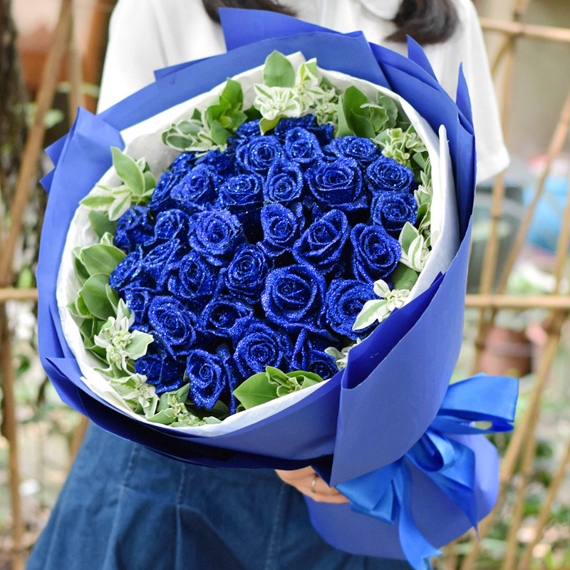 鲜花速递同城配送成都重庆蓝色妖姬玫瑰花束礼盒七夕礼物送女友