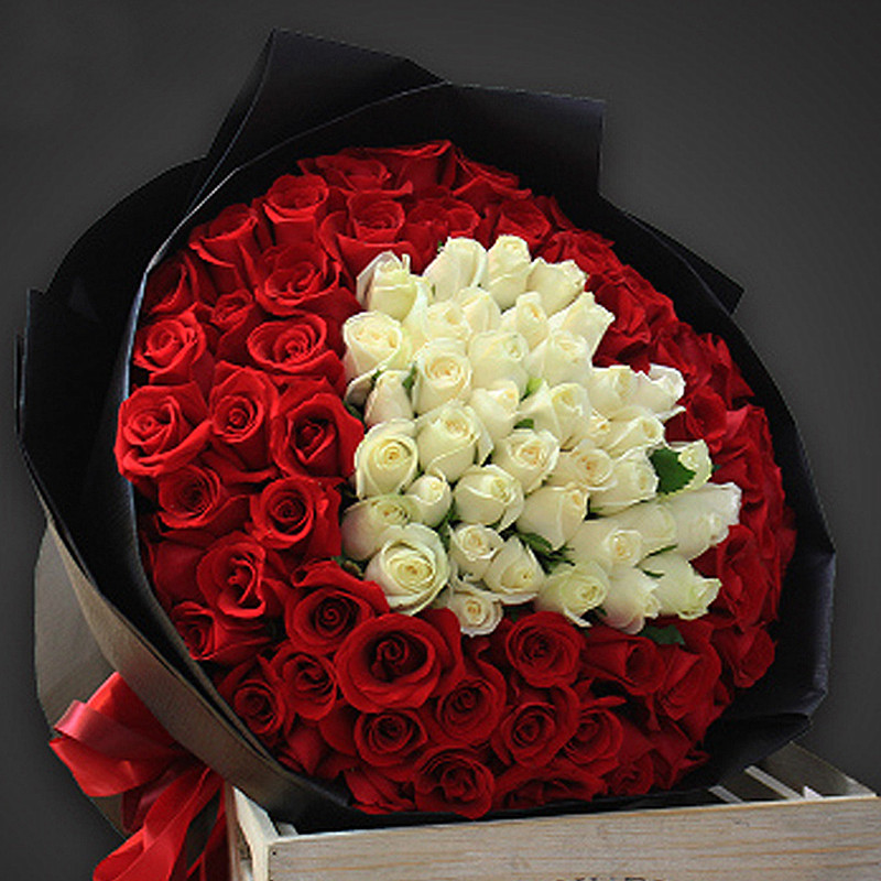 哈尔滨鲜花同城速递配送33朵99朵红粉白香槟黑纱玫瑰花束情人节
