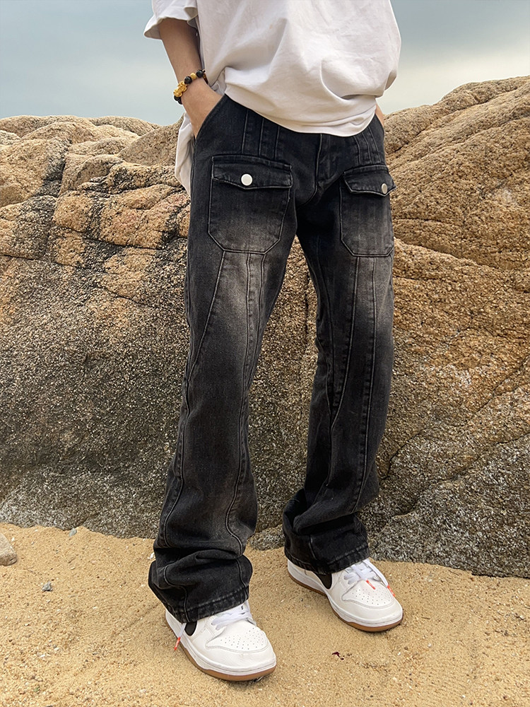 126KID 原创美式复古水洗做旧牛仔裤男女修身显瘦百搭vibe风微喇