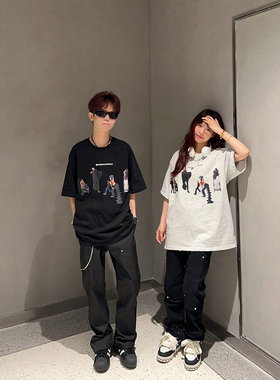 126KID 美式高街幻影人像短袖T恤男女夏季情侣国潮牌上衣半袖tee