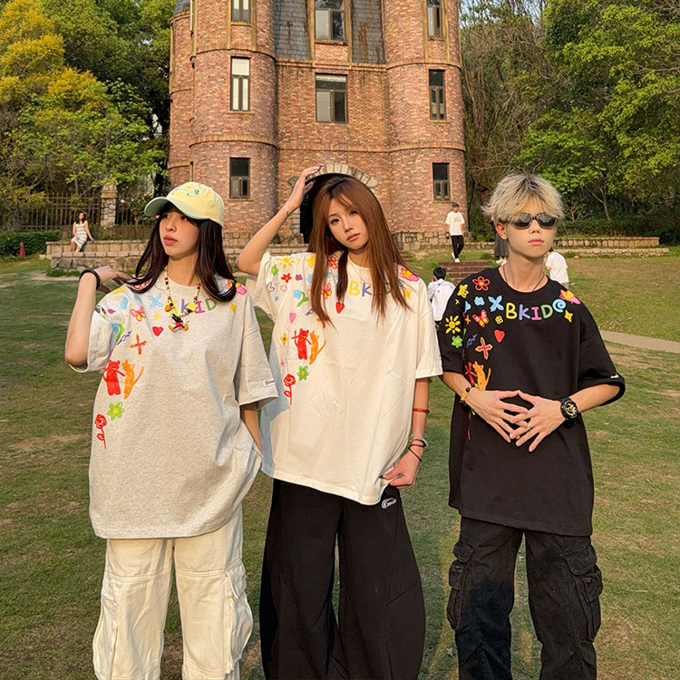 原创潮牌手绘涂鸦短袖T恤男女