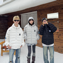 刺绣内胆外套男女白鸭绒情侣轻薄连帽排骨羽绒服冬季 126KID 美式