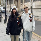 126KID 宽松国潮牌外套 情侣款 原创美式 高街刺绣连帽卫衣男女春季