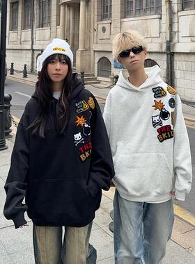 126KID 原创美式高街刺绣连帽卫衣男女春季情侣款宽松国潮牌外套