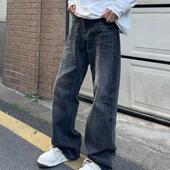 126KID 子 男复古痞帅炸街hiphop裤 美式 高街水洗折痕微直筒牛仔裤