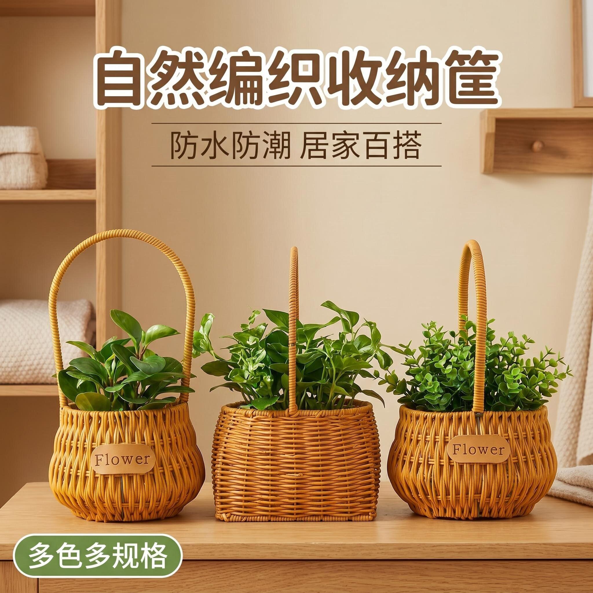 草编椭圆壁挂式创意款柳编藤编塑编墙挂花篮家庭园艺塑编做壁挂