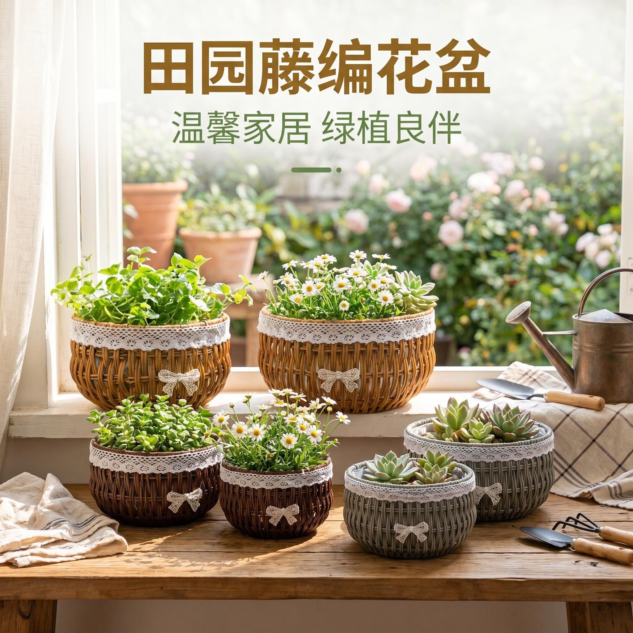 两件包邮插花多肉绿萝花盆空调草编提篮蝴蝶兰花盆花篮母亲节花篮
