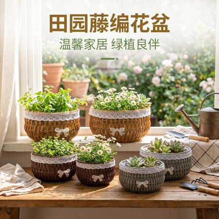 两件包邮插花多肉绿萝花盆空调草编提篮蝴蝶兰花盆花篮母亲节花篮