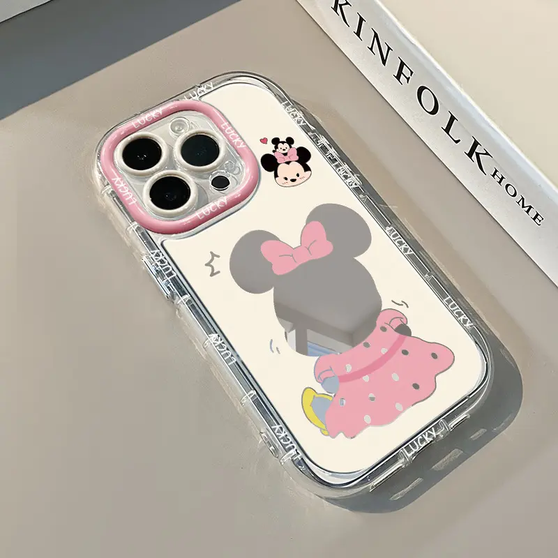 可爱小奇背影适用苹果16手机壳镜面奶油15pro镜面保护套卡通vivo