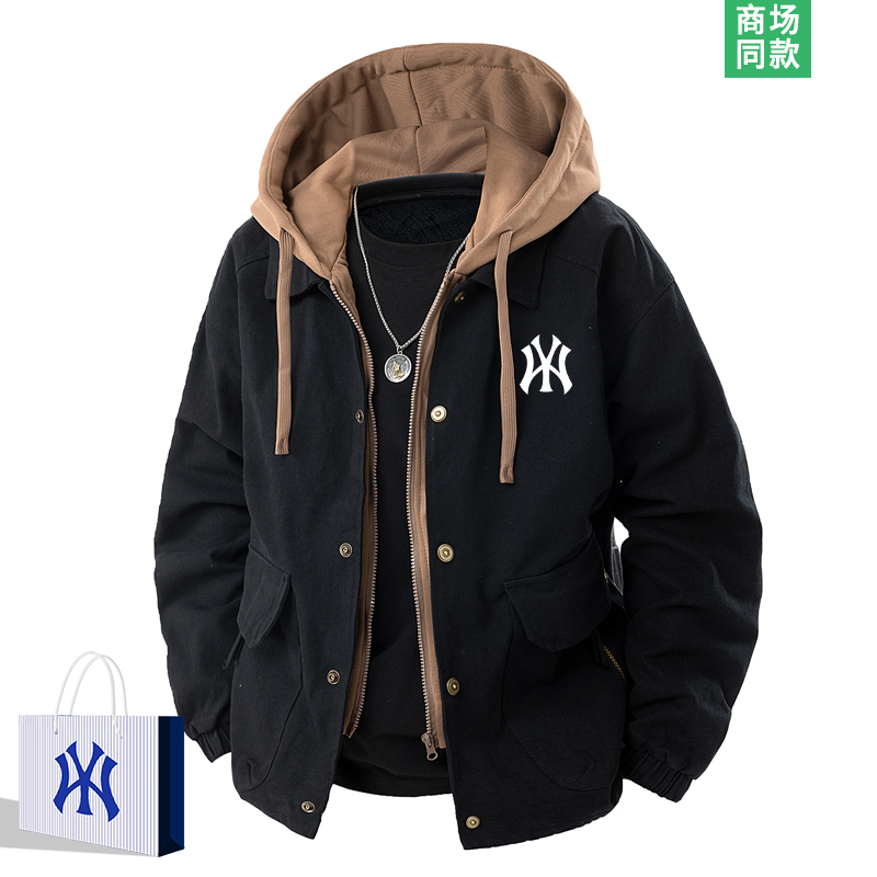 【专柜同款】假两件连帽外套男士春秋季2025新款潮牌男装工装夹克
