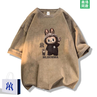 拉布布 品牌热销 复古风纯棉t恤男款 美式 上衣 短袖 2折专区