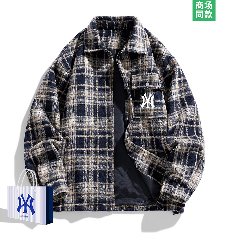 冬季加厚保暖格纹衬衫外套男