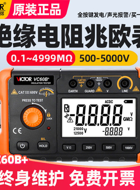 胜利VC60D+绝缘电阻测试仪60B+60E数字兆欧表5000V电工摇表检测表