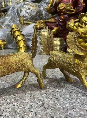 中号铜麒麟摆件站立镇宅招财书房玄关门头阳台子嗣火麒麟中式礼品