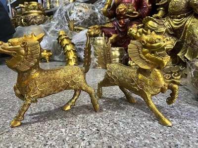 中号铜麒麟摆件站立镇宅招财书房玄关门头阳台子嗣火麒麟中式礼品