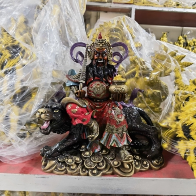 黄铜黑虎赵公明摆件烤色家用店铺武财神赵公明虎神像五路财神大号