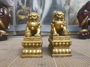 家居镇宅摆件铜狮子一对宫门狮莲花底座路冲招财天斩煞门厅办公桌