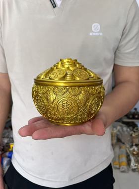 黄铜聚宝盆带盖子香炉金蟾招财玄关摆件居家客厅五路财神十二生肖