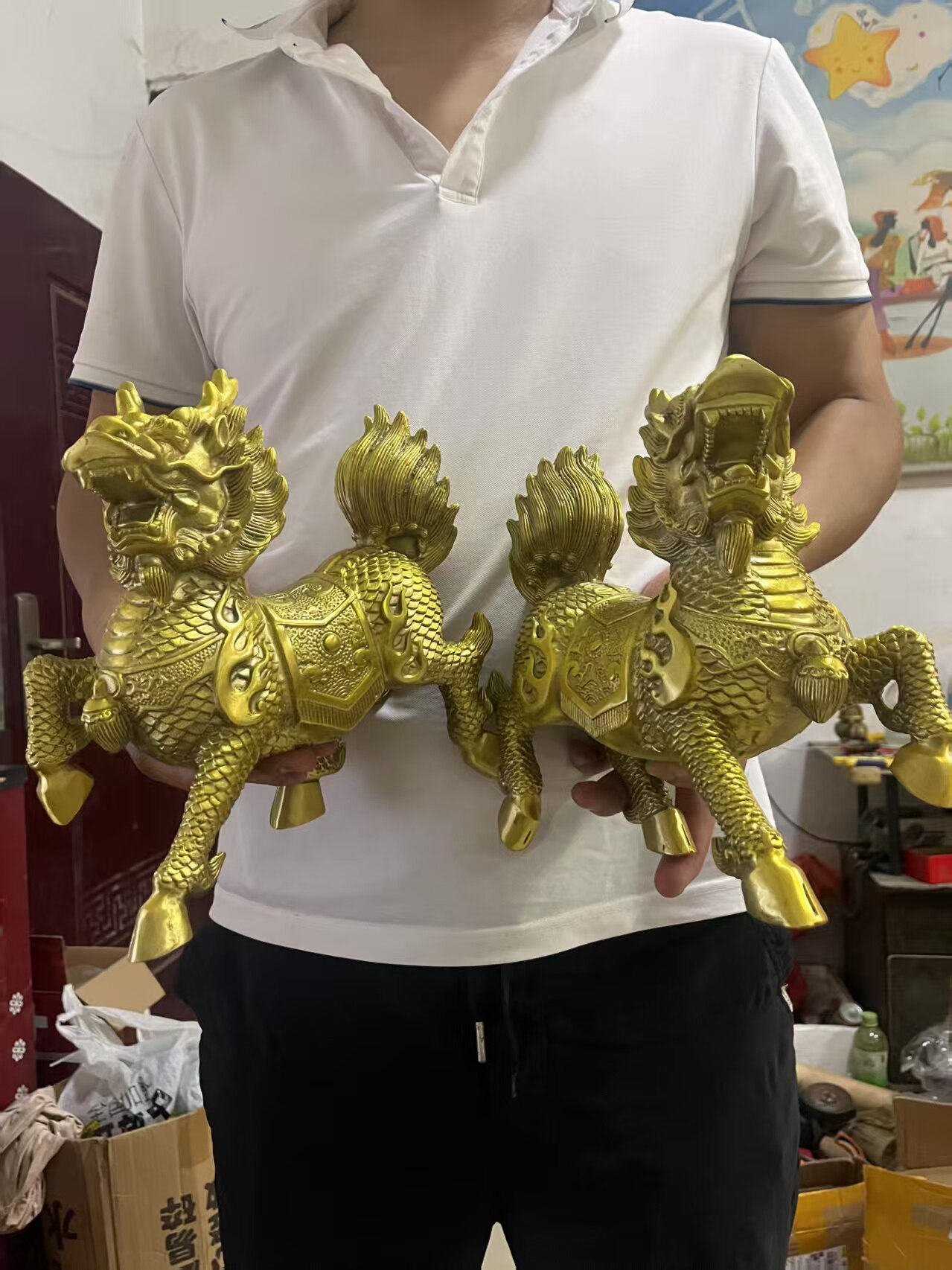 镇宅招财铜麒麟摆件一对大号火麒麟公母化天斩路冲送子客厅办公室