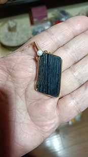 天然水晶原石黑碧玺金色链子吊坠手工编织不规则个性挂件男女款