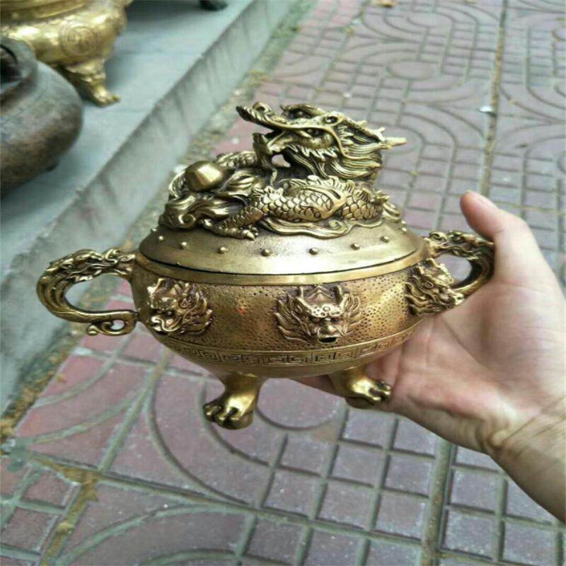 纯铜香炉大号仿古居家用做旧龙头盘香炉家居装饰品香熏炉倒流香