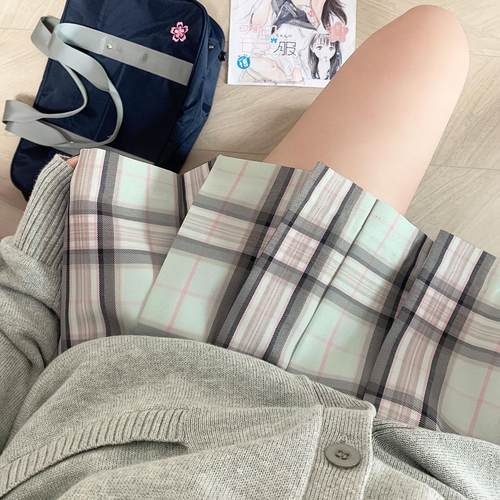 小荷/莓喵jk原创薄荷绿格裙