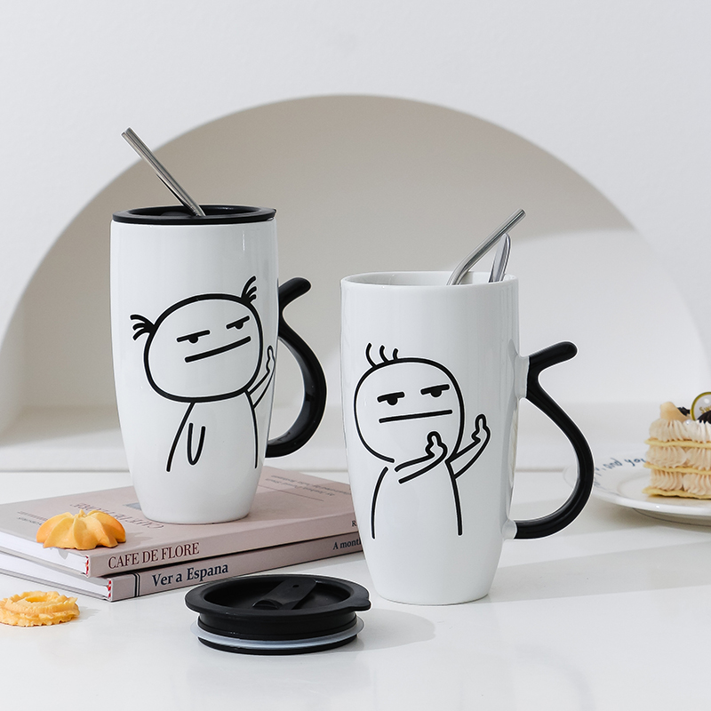 恶搞陶瓷马克杯大容量带盖勺