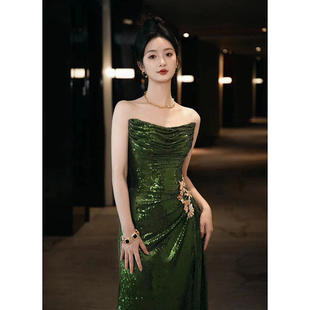 晚礼服抹胸女2024高级感年会主持轻奢小众高端修身 新款 宴会鱼尾裙