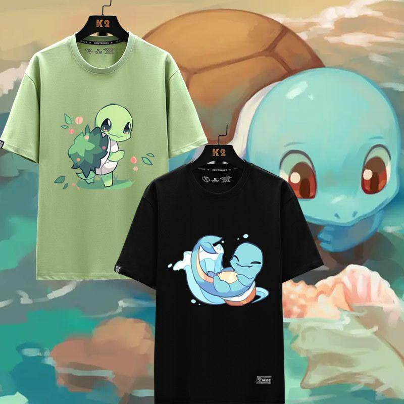 神奇宝贝游戏周边杰尼龟男女同款运动休闲短袖纯棉t恤上衣服jl