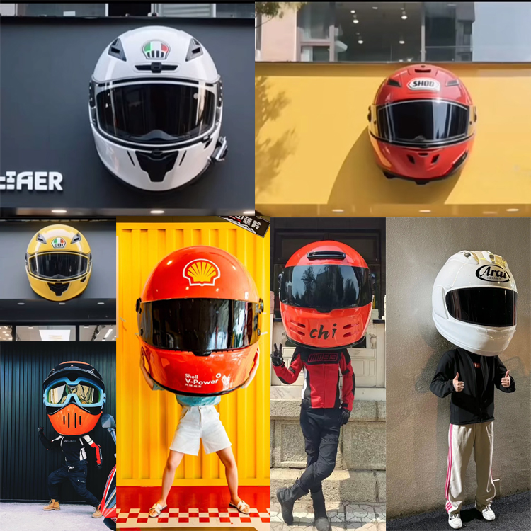 玻璃钢雕塑定制头盔机车店户外大型立体门头商场美陈咖啡屋大头盔