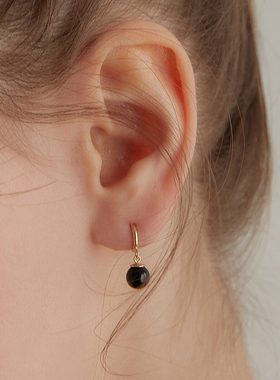 纯银天然玛瑙白水晶黑色红色极简女耳环复古小众设计感耳扣耳夹