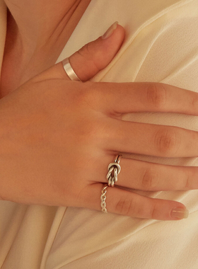 纯银拉丝麻花基本款戒指