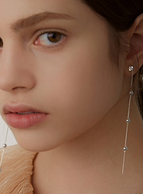 KOCH纯银S925简约冷淡风耳线超长耳环珍珠满天星耳夹小众灰色