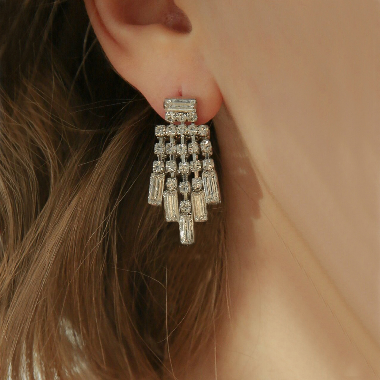 KOCH超闪锆石耳钉水钻流苏几何方