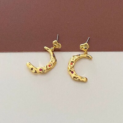 月亮彩钻C型设计师耳钉