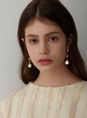 KOCH巴洛克风复古水晶珍珠耳环 高级感金色圆珠耳坠 法式优雅耳夹